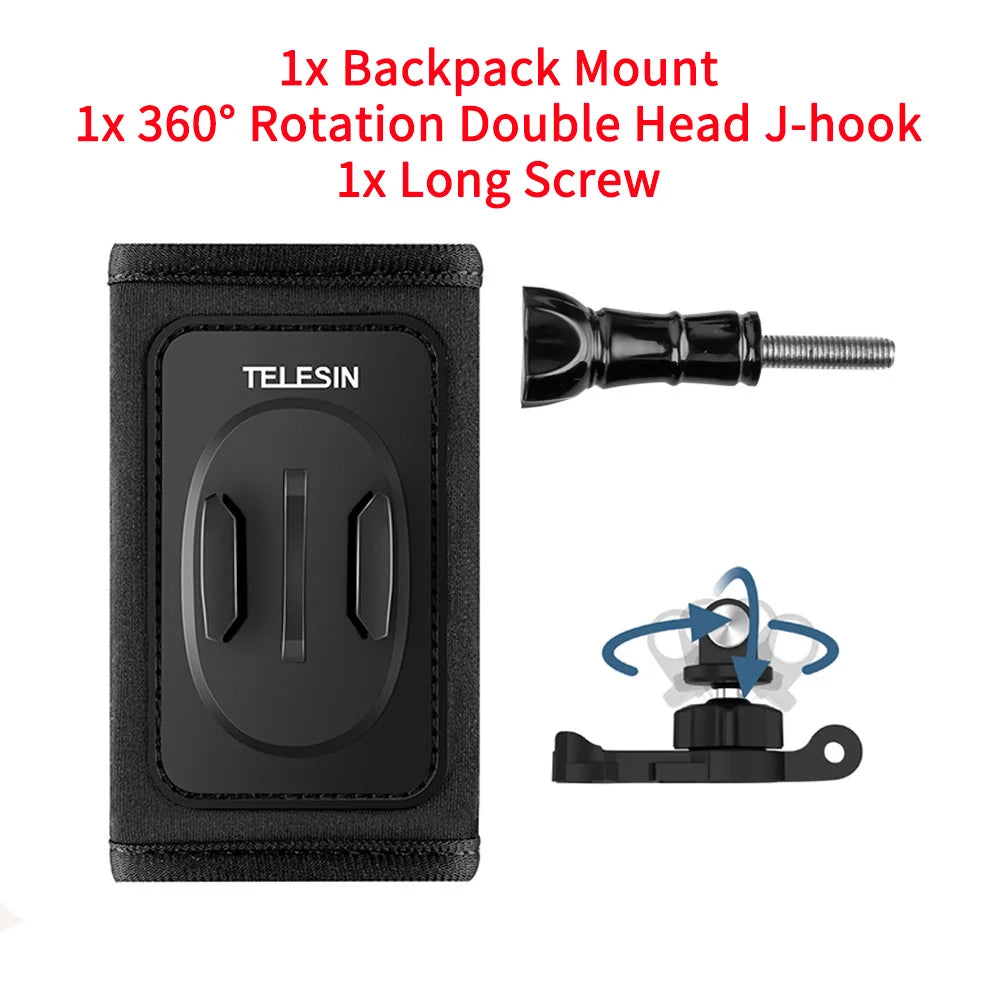 TELESIN 360° Rotation Backpack Strap Mount for Hero 13 12 11 10 9 8 7 6 5 Insta360 SJCAM EKEN DJI Osmo Action Accessories