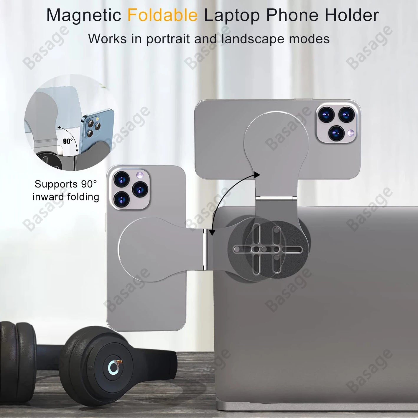 Detachable Magnetic Phone Holder for Laptop/Continuity Camera/Tripod/Desk MagSafe