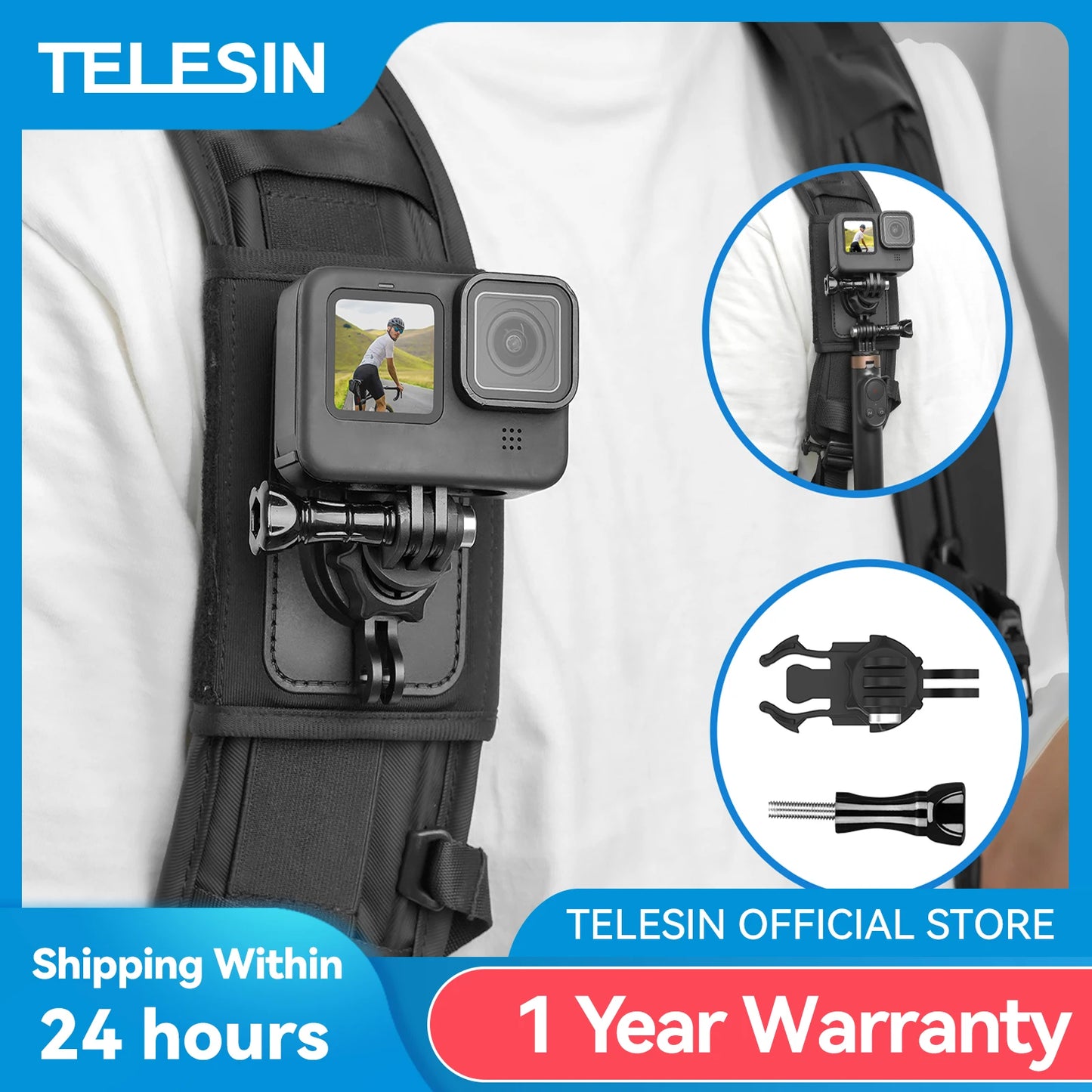 TELESIN 360° Rotation Backpack Strap Mount for Hero 13 12 11 10 9 8 7 6 5 Insta360 SJCAM EKEN DJI Osmo Action Accessories