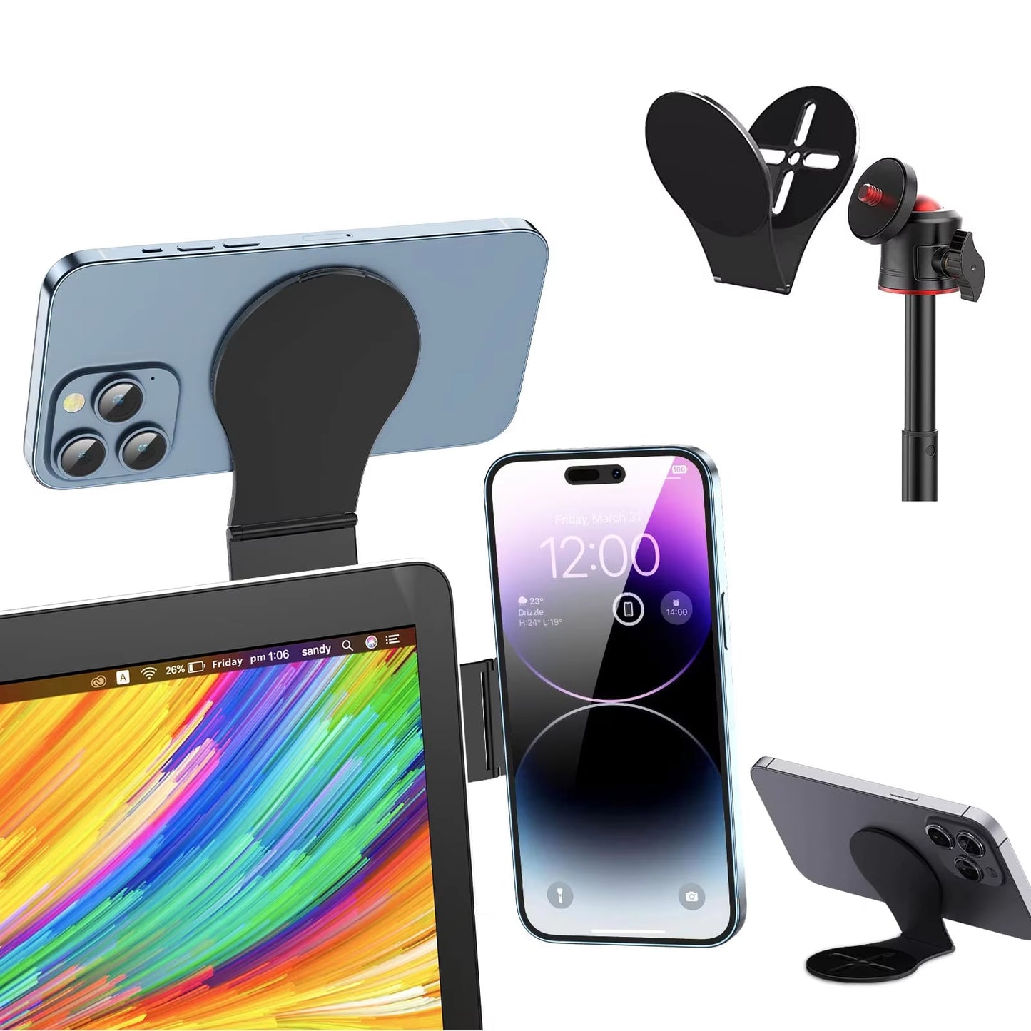 Detachable Magnetic Phone Holder for Laptop/Continuity Camera/Tripod/Desk MagSafe