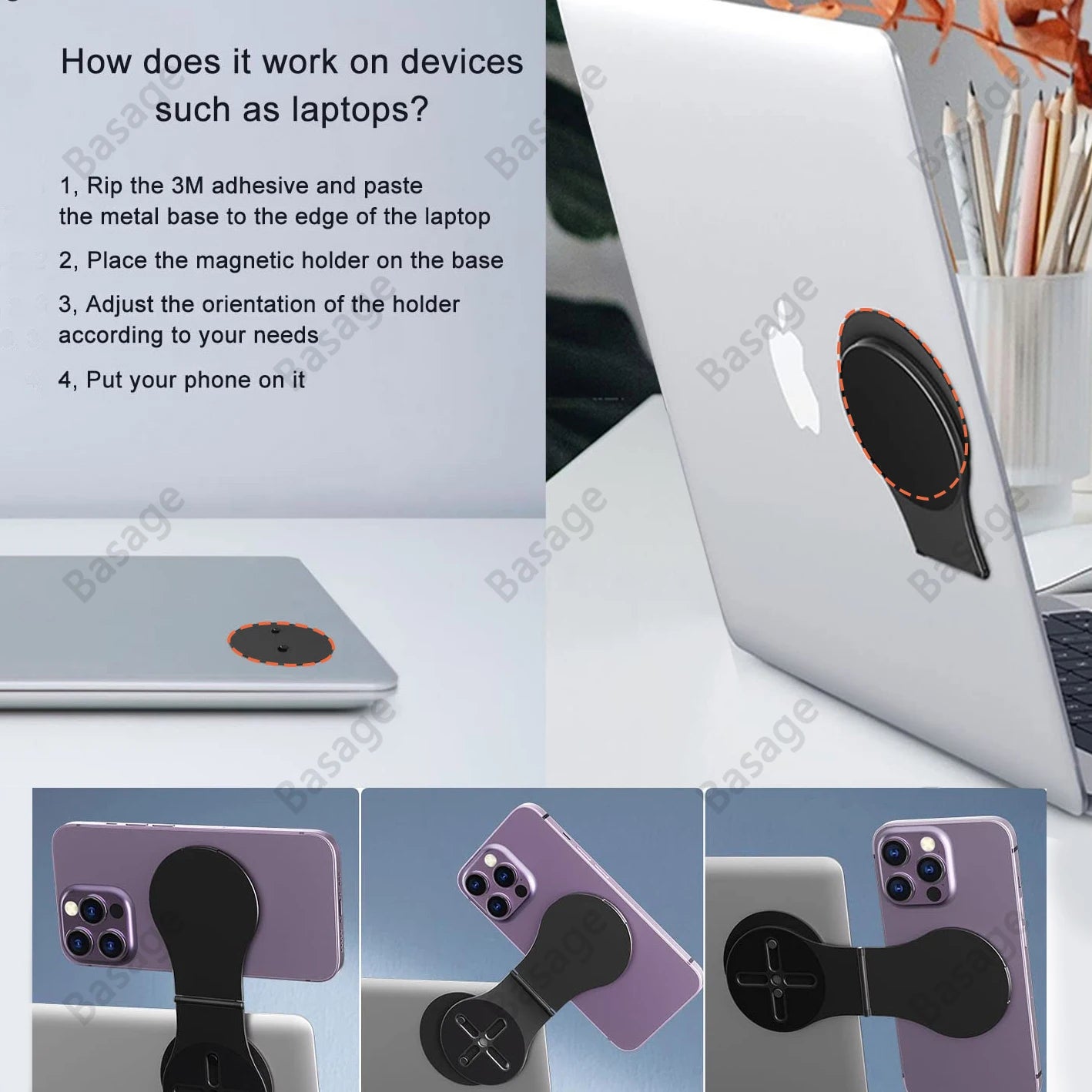 Detachable Magnetic Phone Holder for Laptop/Continuity Camera/Tripod/Desk MagSafe